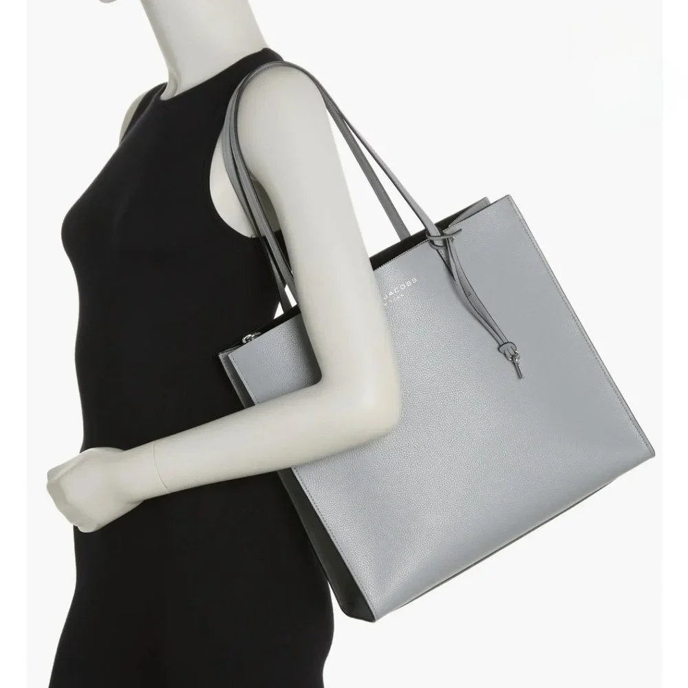 Marc Jacobs The Grind Large Leather Tote Bag Pebbled Leather Rock Grey NWT $450 - Picture 1 of 6